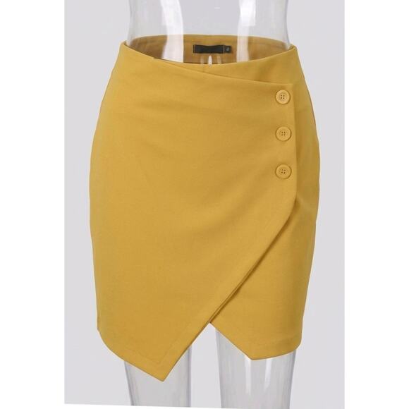 C Est. 1946 Dresses & Skirts - Faux Wrap Pencil Skirt Womens XL Yellow Button Detail Asymmetrical Est 1946